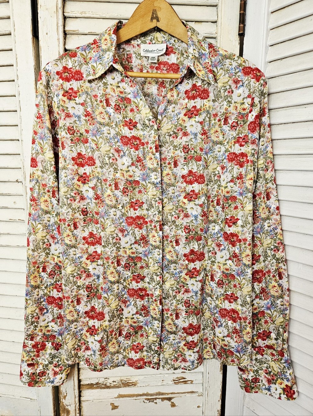 Coldwater Creek 100% Cotton Prairie Floral Blouse Petite Medium